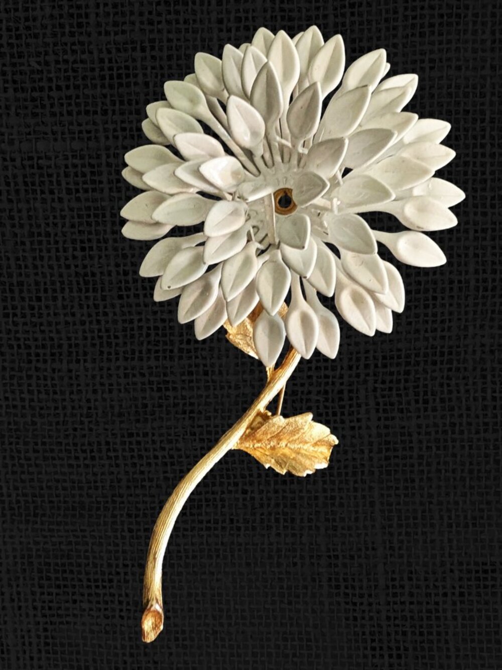 Lisa Jewels 60s/70s/80s Vintage Floral Brooch; Enameled Petals, Detailed Carving